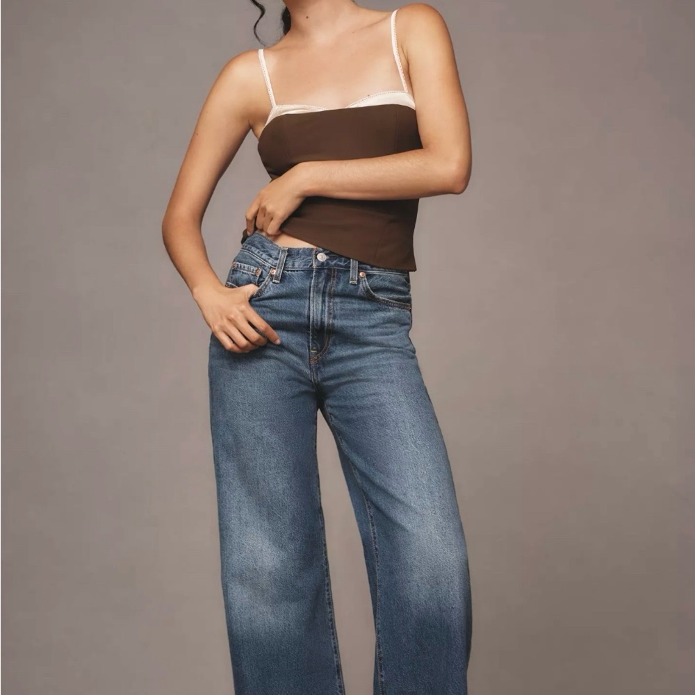 Reformation Melanie Lace Trim Top in Brown and Cream